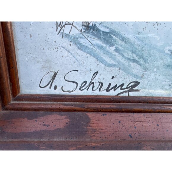 Vintage Seascape Beach At the Beach  Scene Framed Art Lithograph Print By A. Seh - Picture 2 of 8